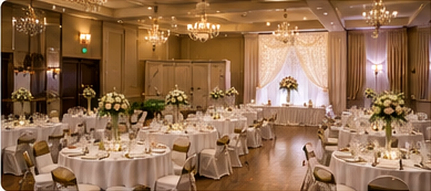 Ballroom resort elegan yang disiapkan untuk pernikahan dan acara