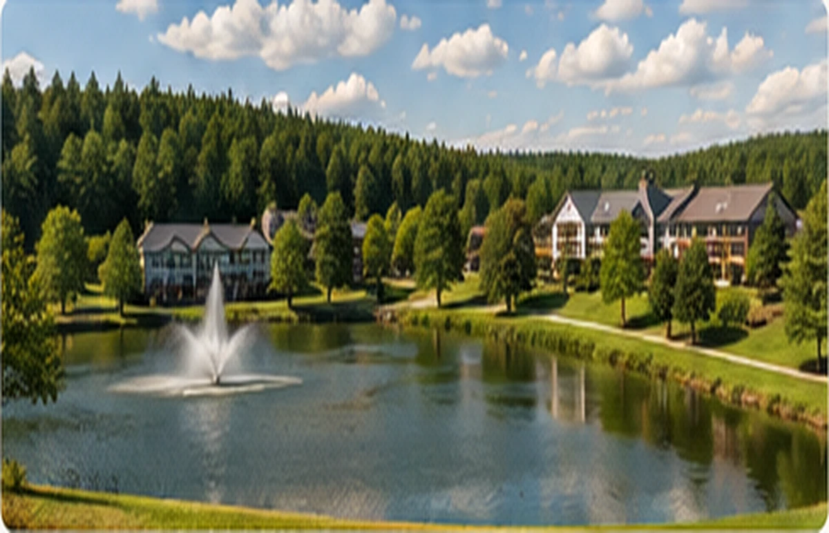 Pemandangan area resort dan danau di kawasan Pegunungan Pocono